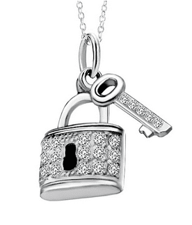 Silver Bag Key Crystal Dotted Pendant Necklace In Sterling Silver $66.20