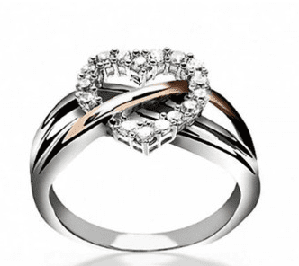 Sterling Silver Pave CZ Heart Ring with Gold Vermeil Accent