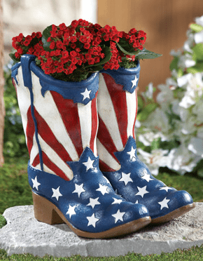 Patriotic Cowboy Boots July 4th Garden Planter