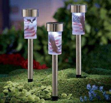 Set of 3 Patriotic Eagle Solar Lighted Yard Stakes