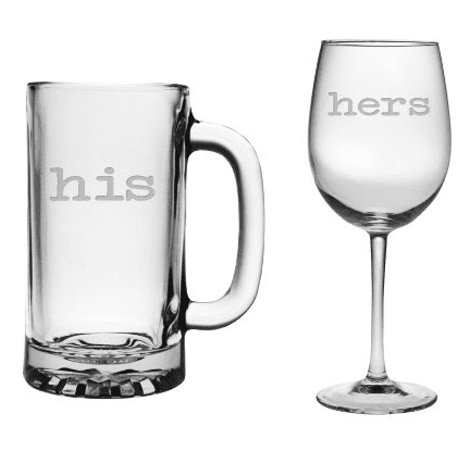 His Beer Mug and Her Wine Glass