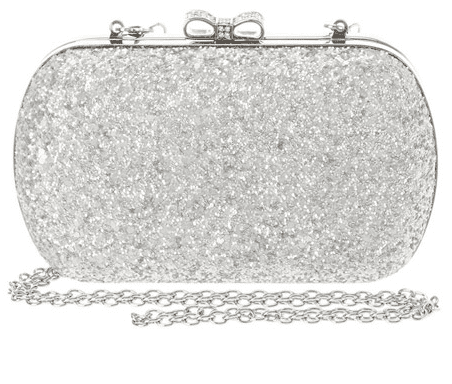 Silver Glitter Clutch with Rhinestone Bow Closure
