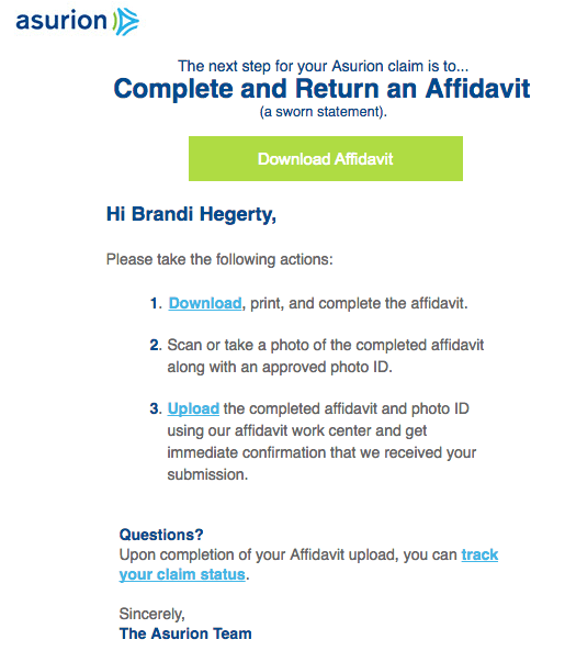 asurion affidavit att download